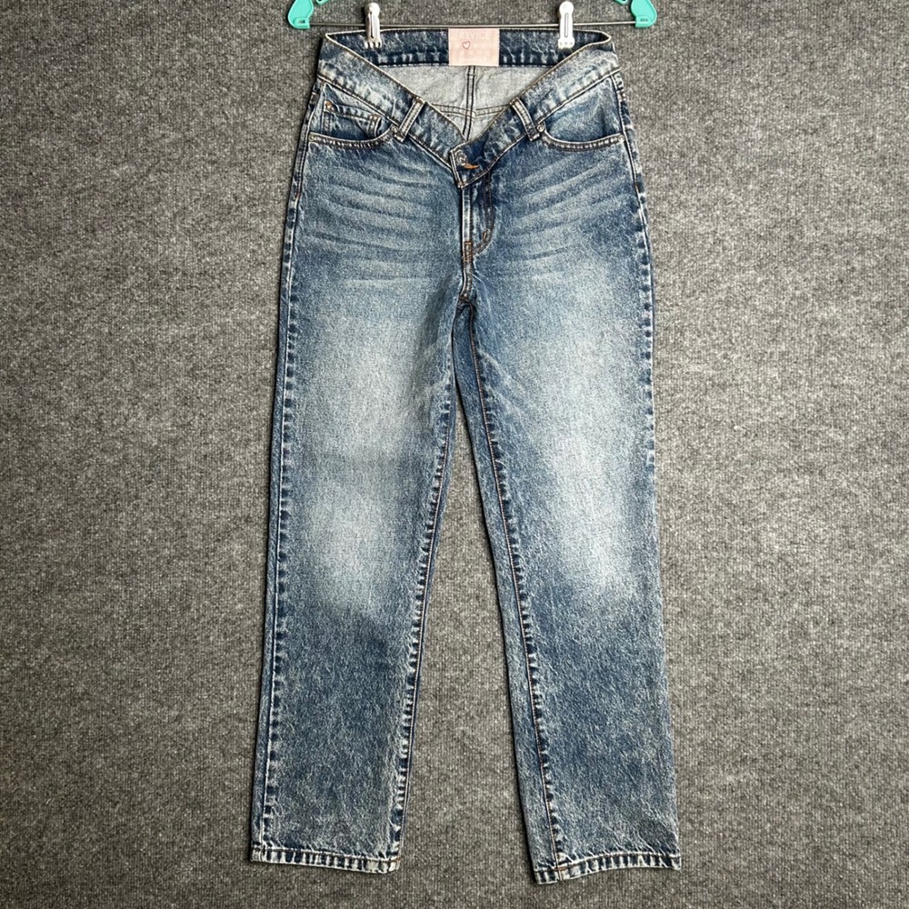 Revice Denim Venus Crossover V-Front Straight Leg Jeans Acid Wash Blue Size 25